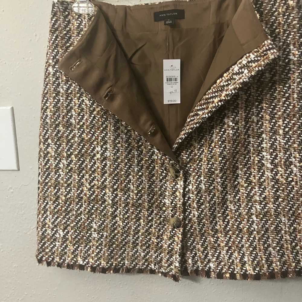 Ann Taylor Brown and Cream Tweed Pencil Skirt - Picture 7 of 8